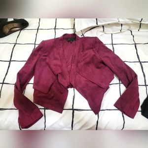 BCBGMaxazria burgundy suede cropped blazer